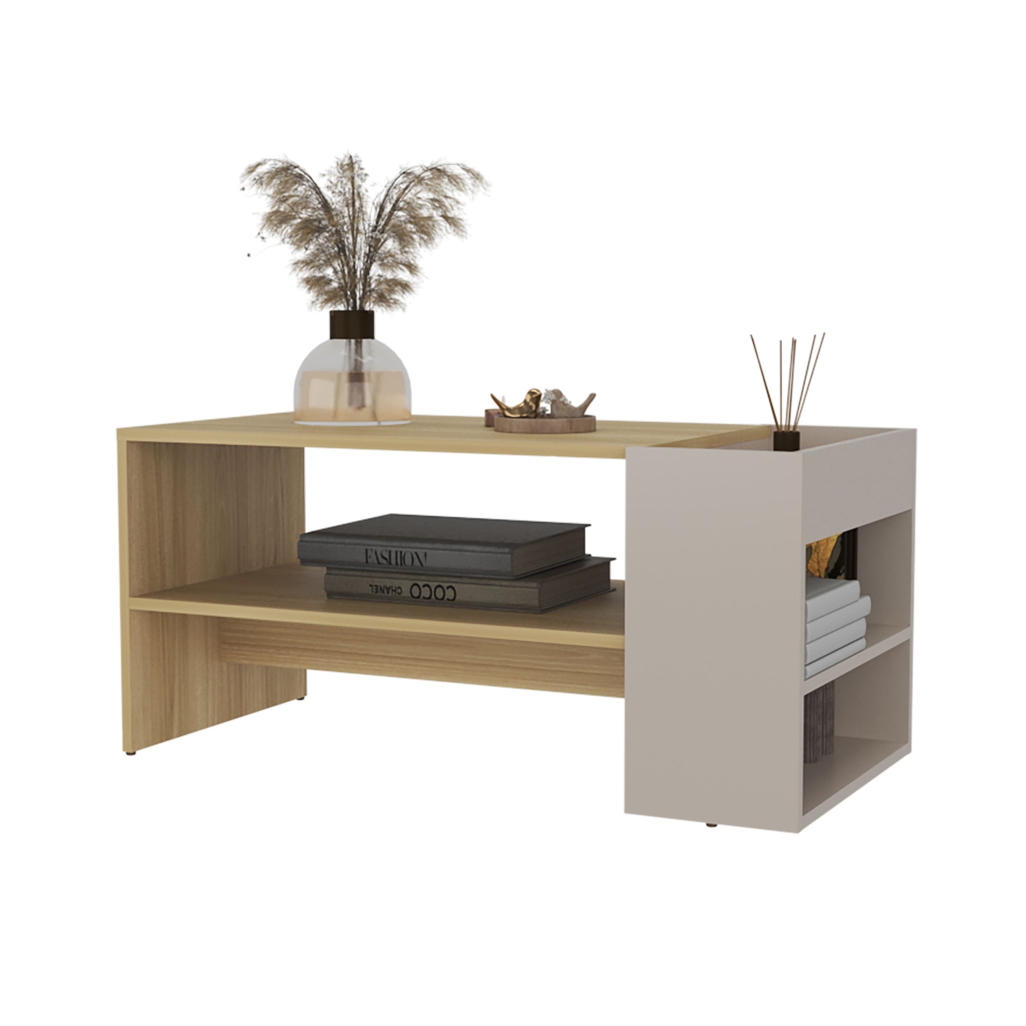 MESA CENTRO 42X91X45 CM BEIGE Y CAFE CLARO - 4