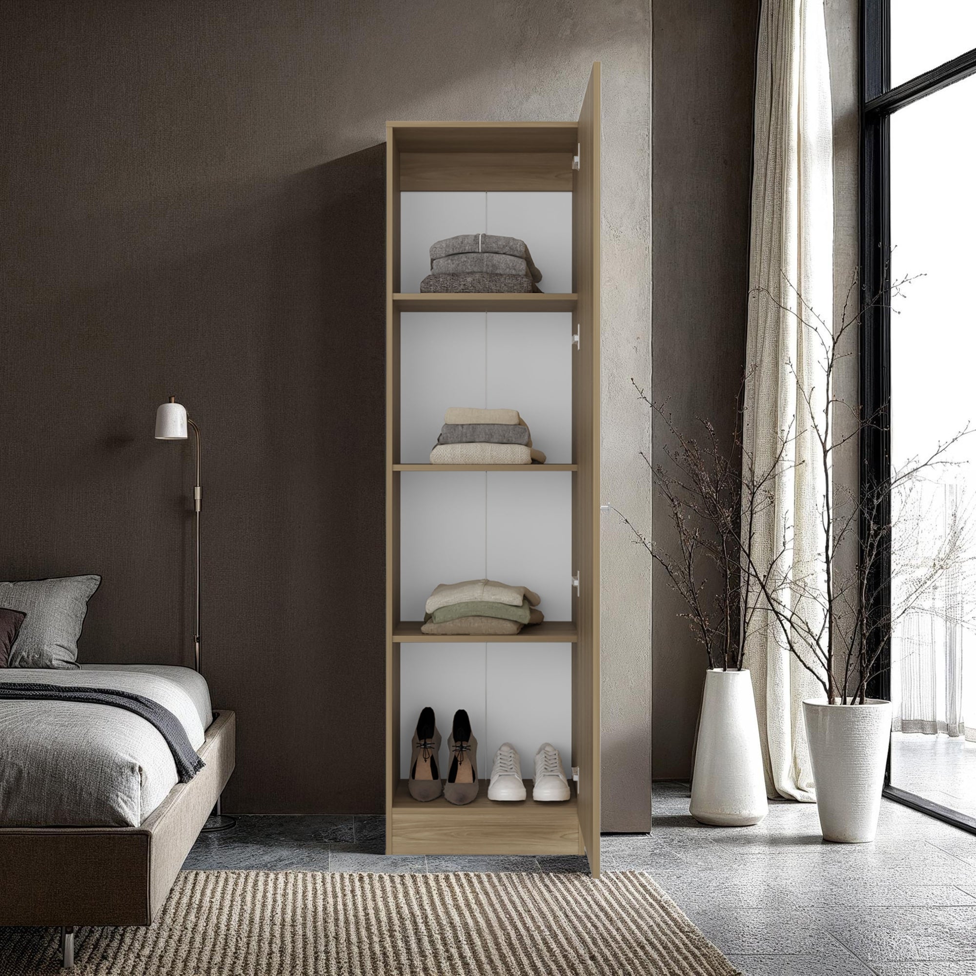 CLOSET 1 PUERTA CON ESPEJO 180,1X49,1X30,2 CM CAFE CLARO - 6