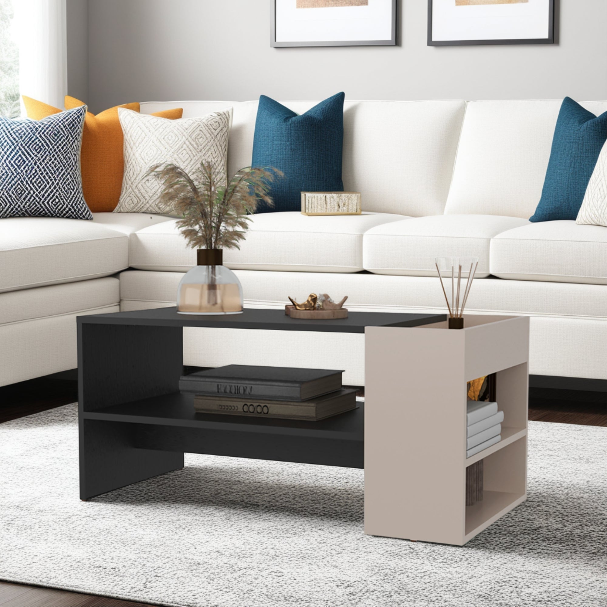 MESA CENTRO 42X91X45 CM BEIGE Y NEGRO - 5
