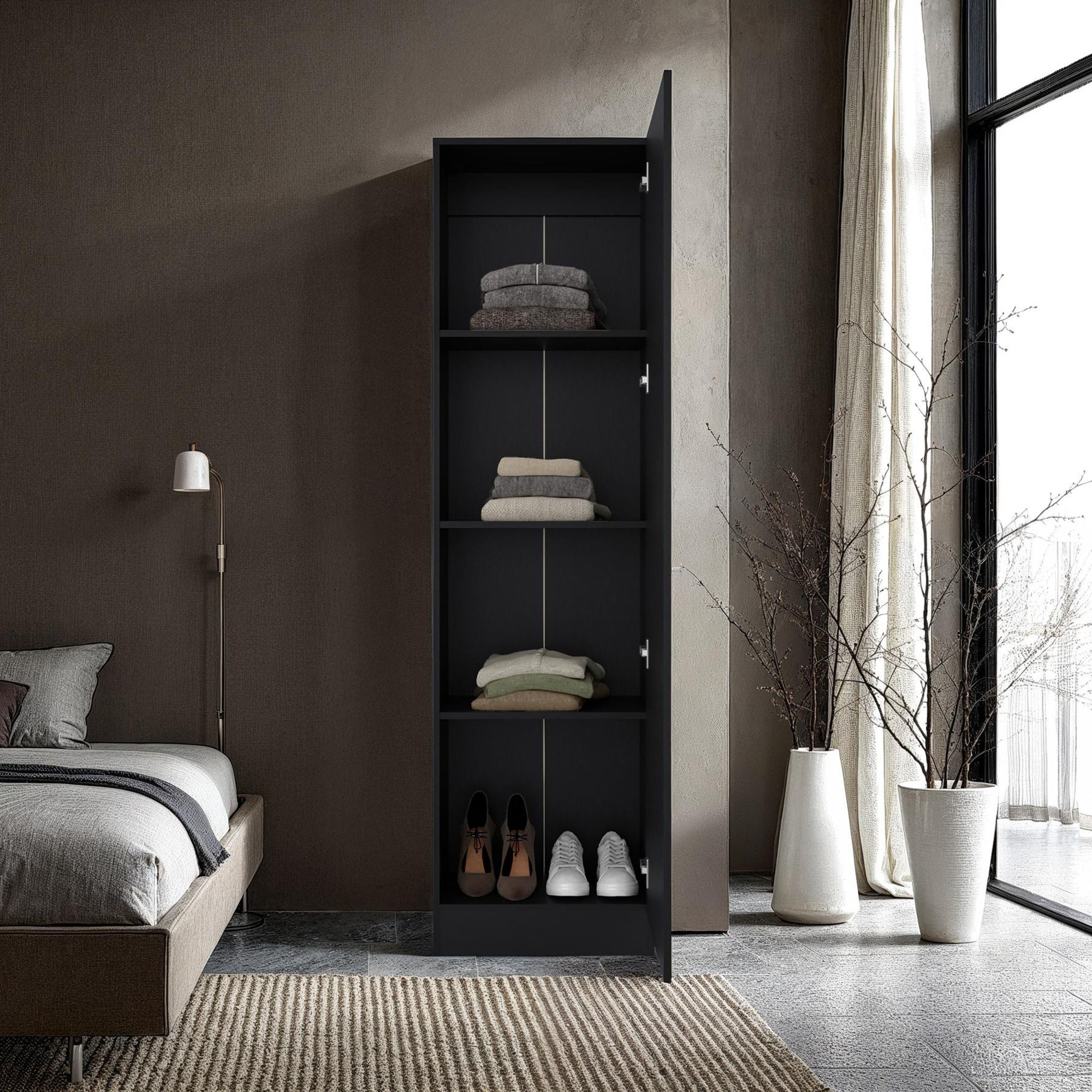 CLOSET 1 PUERTA CON ESPEJO 180,1X49,1X30,2 CM NEGRO - 6