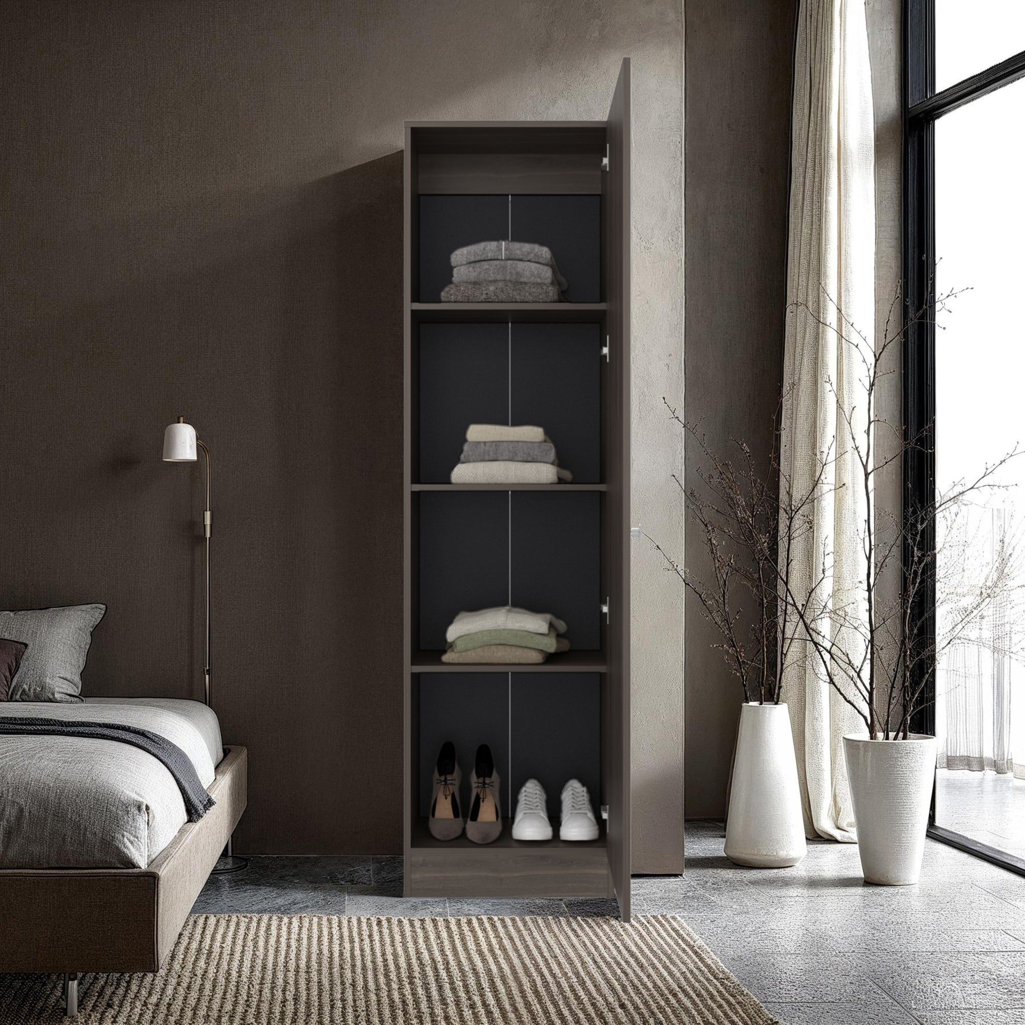 CLOSET 1 PUERTA CON ESPEJO 180,1X49,1X30,2 CM CAFE OSCURO - 6