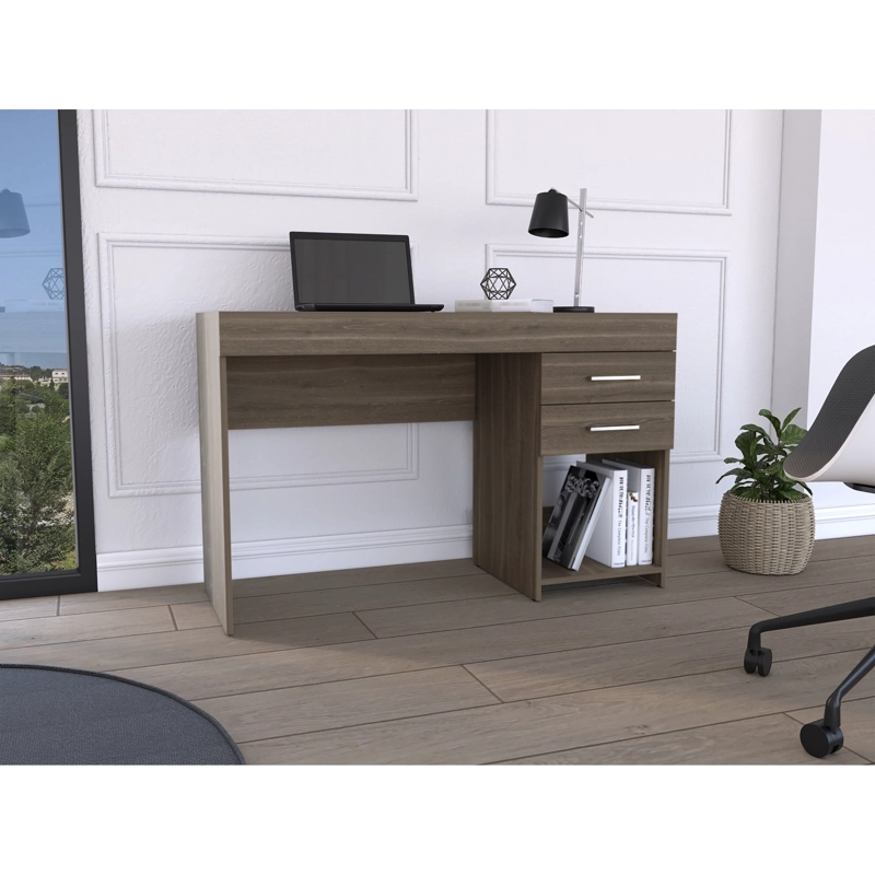 ESCRITORIO FM CON 2 CAJONES CAFE  OSCURO 75X120X45,7 CM - 12