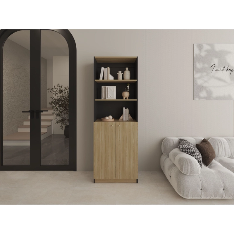ESTANTE ORGANIZADOR 2 PUERTAS 180,6X62,8X29,9 CM NEGRO Y CAFE  CLARO - 5