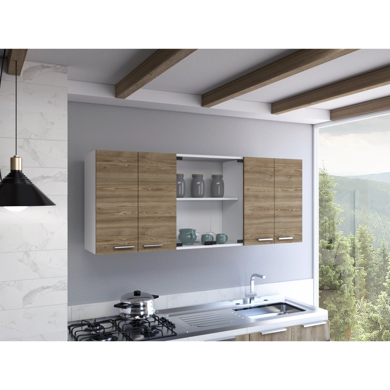 MUEBLE SUPERIOR DE COCINA 6 PUERTAS 150X60X31,5 CM CAFE  Y BLANCO - 5