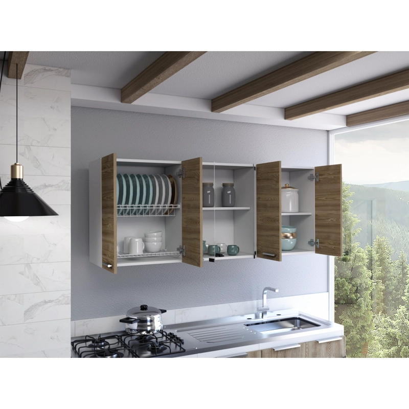 MUEBLE SUPERIOR DE COCINA 6 PUERTAS 150X60X31,5 CM CAFE  Y BLANCO - 6