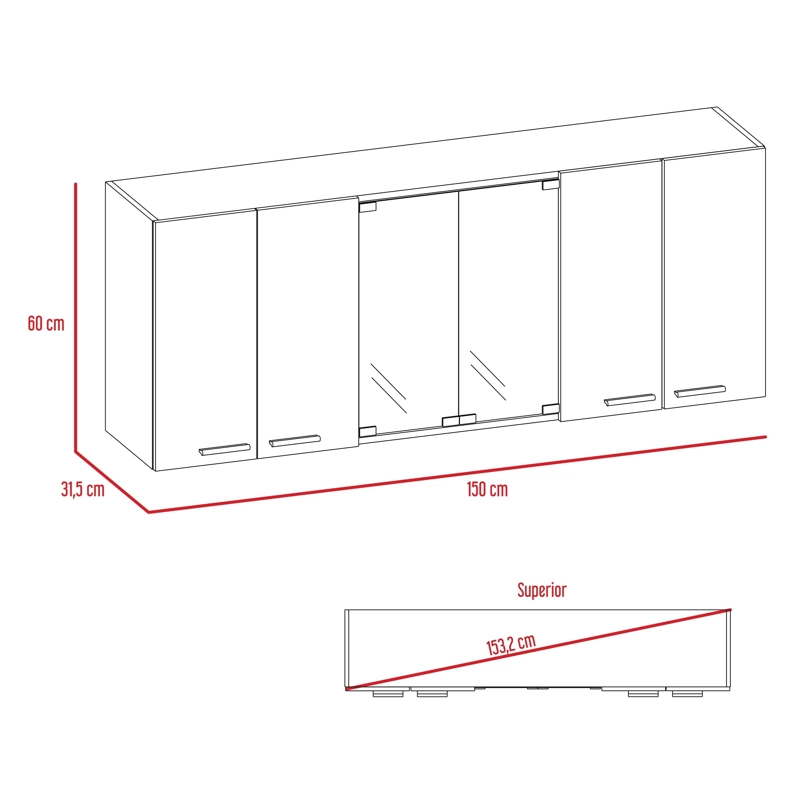 MUEBLE SUPERIOR DE COCINA 6 PUERTAS 150X60X31,5 CM CAFE  Y BLANCO - 7