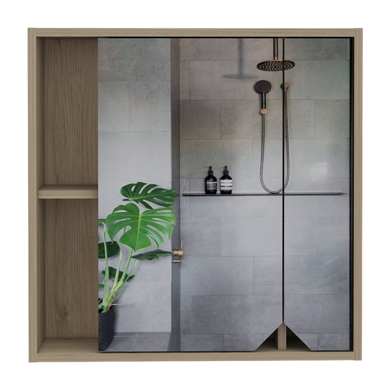 BOTIQUIN DE BAÑO 60X60X13,6 CM CAFE  CLARO CON ESPEJO - 2