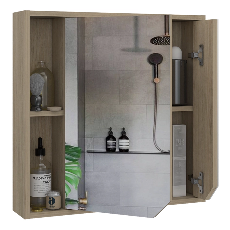 BOTIQUIN DE BAÑO 60X60X13,6 CM CAFE  CLARO CON ESPEJO - 3