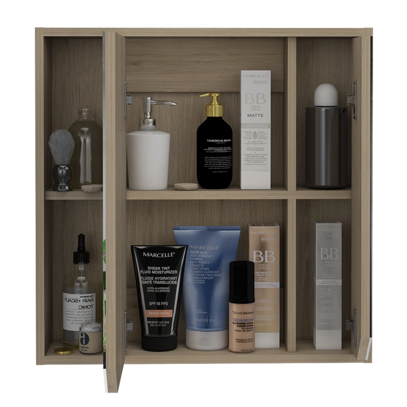 BOTIQUIN DE BAÑO 60X60X13,6 CM CAFE  CLARO CON ESPEJO - 4