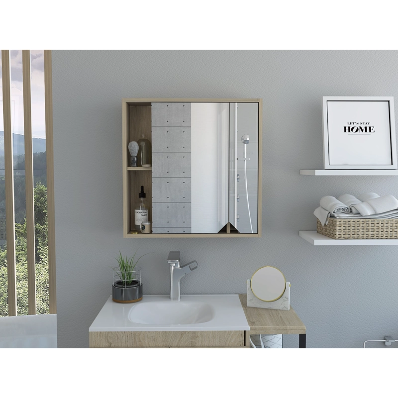 BOTIQUIN DE BAÑO 60X60X13,6 CM CAFE  CLARO CON ESPEJO - 5