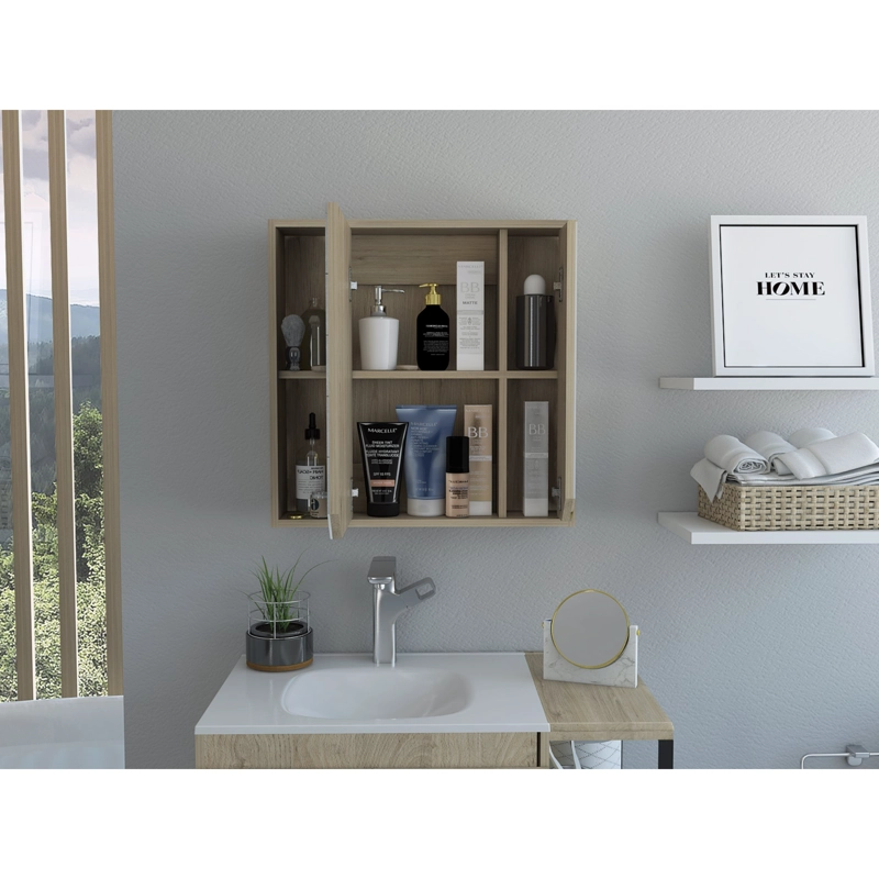 BOTIQUIN DE BAÑO 60X60X13,6 CM CAFE  CLARO CON ESPEJO - 6