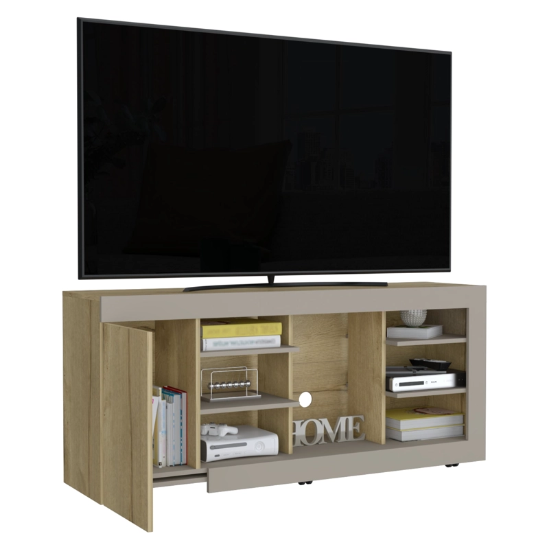MESA PARA TV 65' FM 68X150X38 CM CAFE  CLARO Y GRIS - 3
