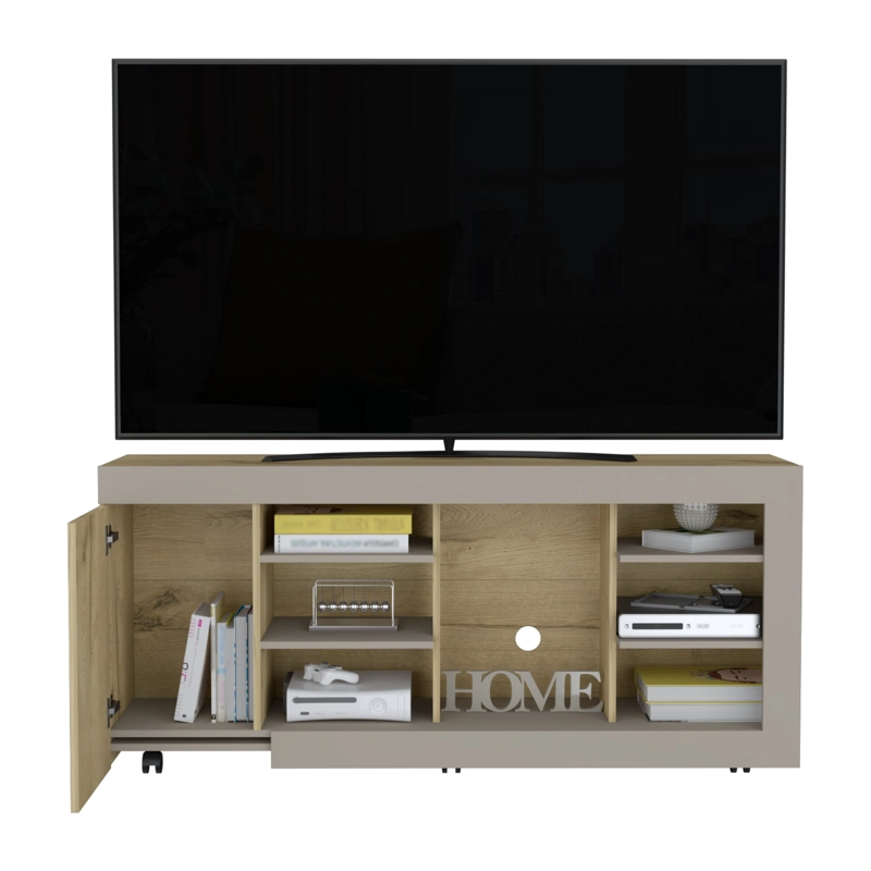 MESA PARA TV 65' FM 68X150X38 CM CAFE  CLARO Y GRIS - 4