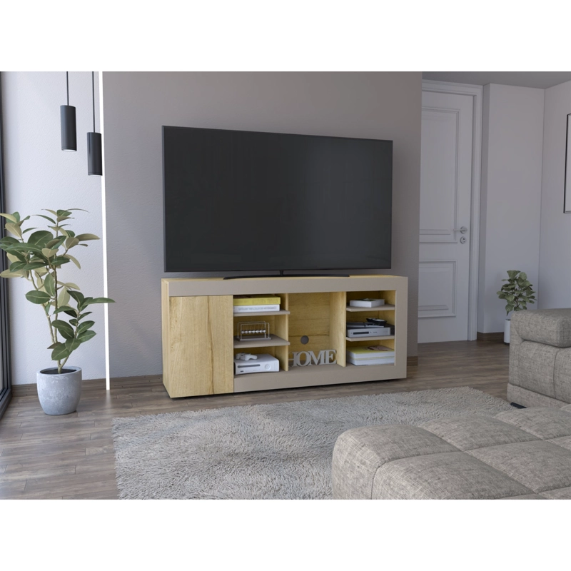 MESA PARA TV 65' FM 68X150X38 CM CAFE  CLARO Y GRIS - 5