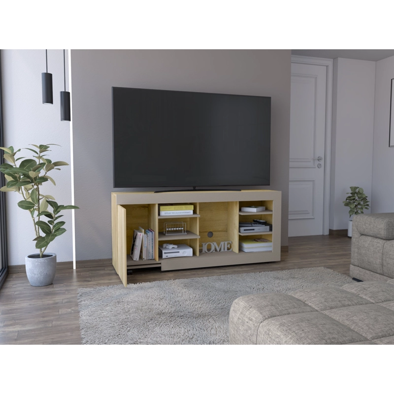 MESA PARA TV 65' FM 68X150X38 CM CAFE  CLARO Y GRIS - 6