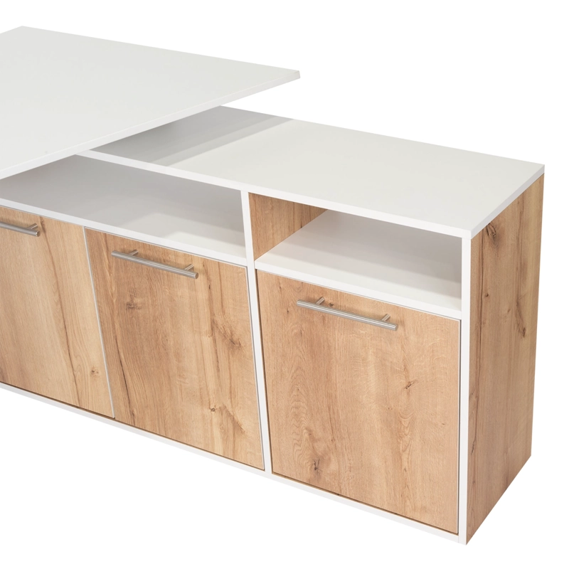 ESCRITORIO EN L ESQUINERO 72,5X130X120 CAFE  CLARO Y BLANCO - 10
