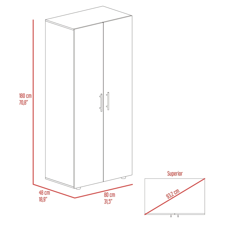 CLOSET 2 PUERTAS FM MELAMINA CAFE  CLARO Y BLANCO 180X80X48 CM - 8