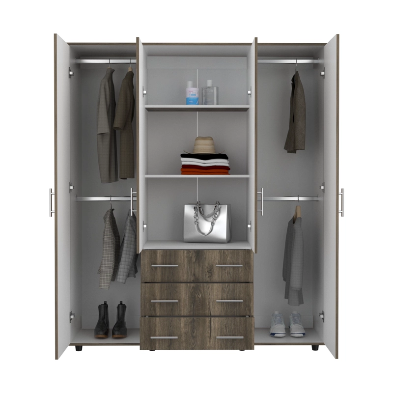 CLOSET 4 PUERTAS CAFE  OSCURO Y BLANCO 179X150X49,3 CM - 4