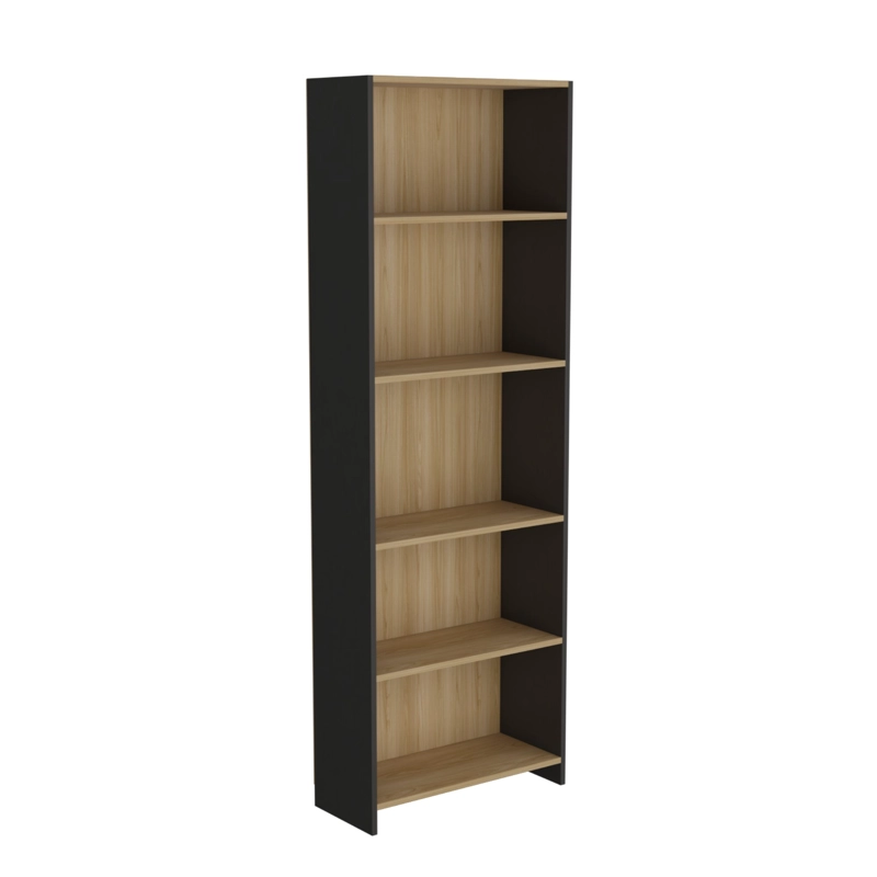 MUEBLE BIBLIOTECA CON 5 REPISAS 180,6X63X26,6 CM CAFE  CLARO Y NEGRO - 1