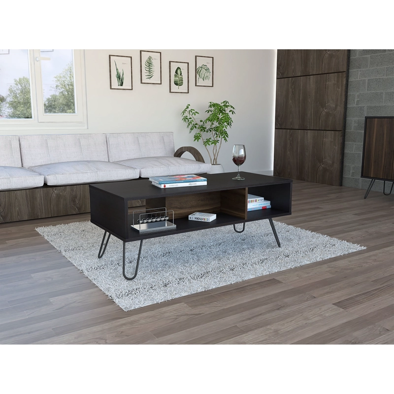 MESA DE CENTRO 40X101,1X45 CM NEGRO Y CAFE  OSCURO - 5