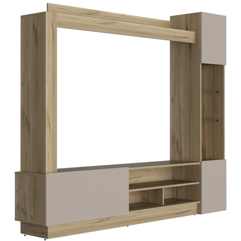 CENTRO DE ENTRETENIMIENTO TV 65' CAFE  CLARO Y GRIS 174,8X204X36,5 CM - 1