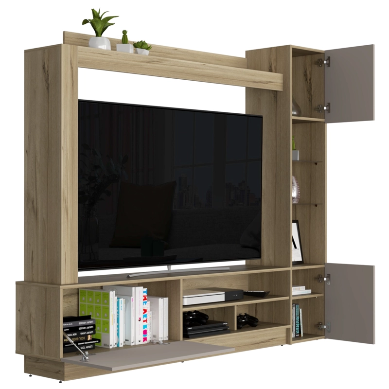 CENTRO DE ENTRETENIMIENTO TV 65' CAFE  CLARO Y GRIS 174,8X204X36,5 CM - 4