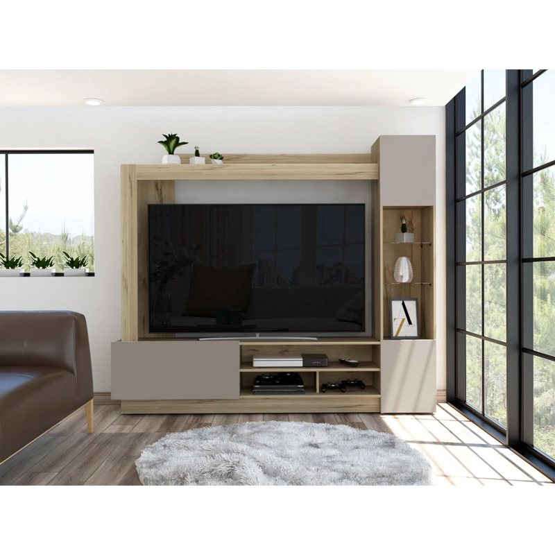 CENTRO DE ENTRETENIMIENTO TV 65' CAFE  CLARO Y GRIS 174,8X204X36,5 CM - 5