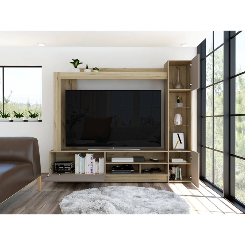 CENTRO DE ENTRETENIMIENTO TV 65' CAFE  CLARO Y GRIS 174,8X204X36,5 CM - 6