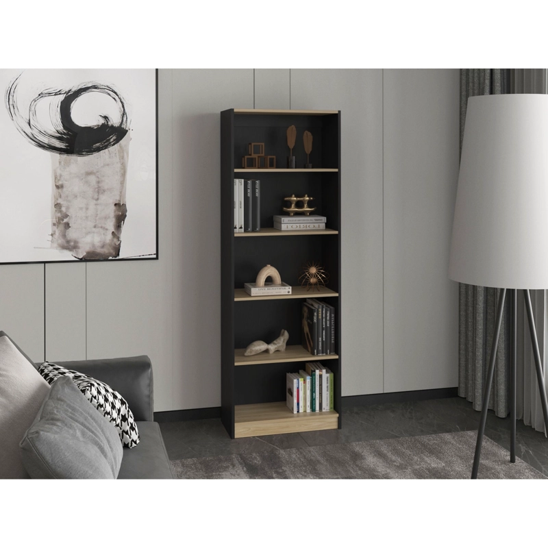 ESTANTE ORGANIZADOR DE LIBROS 180,6X62,8X29,9 CM NEGRO Y CAFE  CLARO - 6