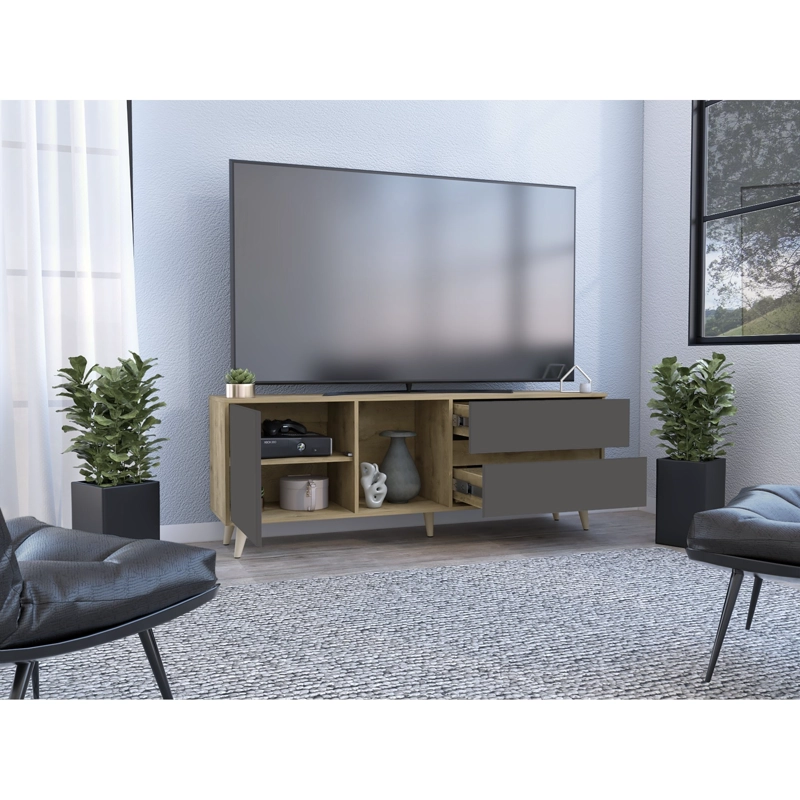 MESA PARA TV 65' 58,4X158,4X38 CM CAFE  CLARO Y GRIS - 2