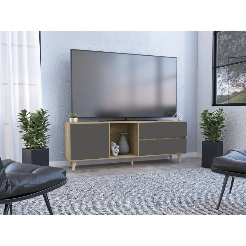 MESA PARA TV 65' 58,4X158,4X38 CM CAFE  CLARO Y GRIS - 12