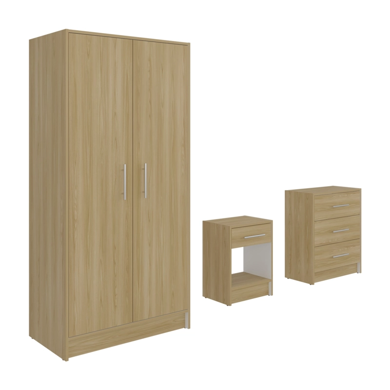 SET DORMITORIO CLOSET 2 PUERTAS + VELADOR + COMODA FM CAFE  CLARO - 1