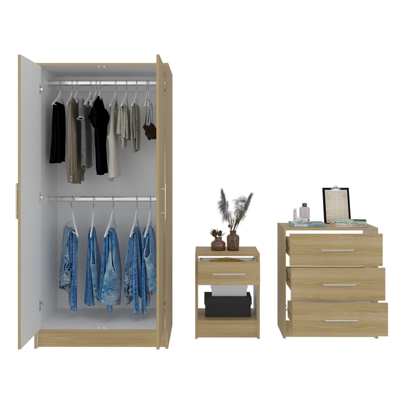 SET DORMITORIO CLOSET 2 PUERTAS + VELADOR + COMODA FM CAFE  CLARO - 4