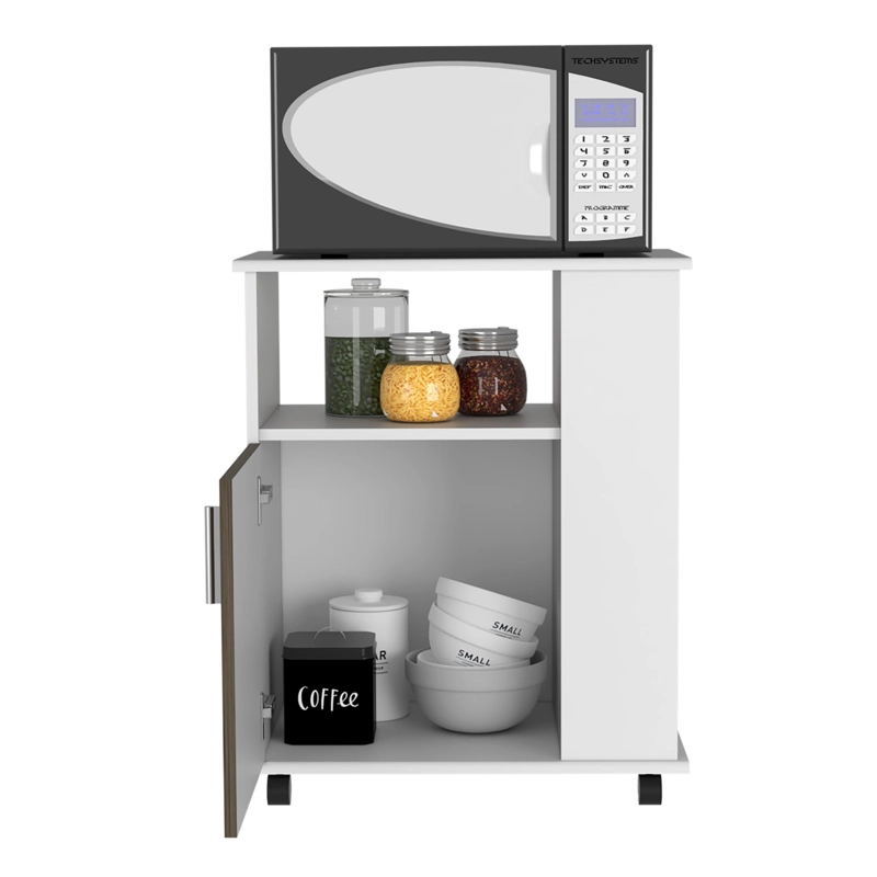 MUEBLE MICROONDAS CON RUEDAS 1 PUERTA 73,6X60X40 CM BLANCO Y CAFE - 4
