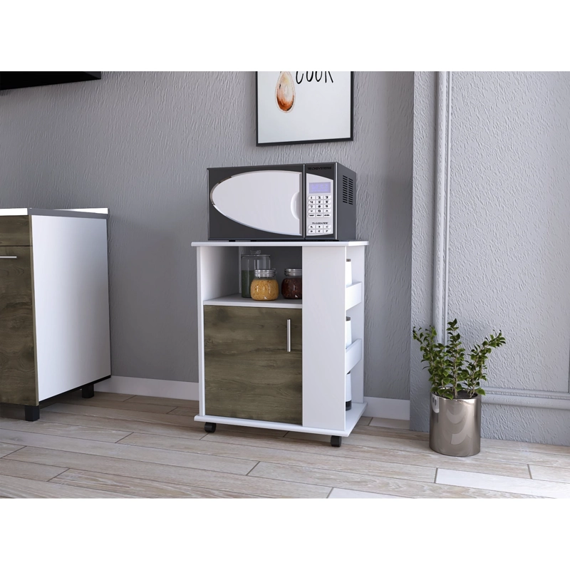 MUEBLE MICROONDAS CON RUEDAS 1 PUERTA 73,6X60X40 CM BLANCO Y CAFE - 6