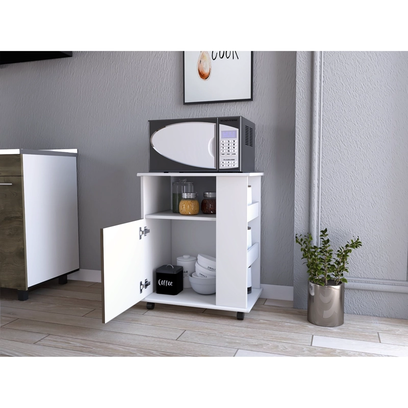 MUEBLE MICROONDAS CON RUEDAS 1 PUERTA 73,6X60X40 CM BLANCO Y CAFE - 7