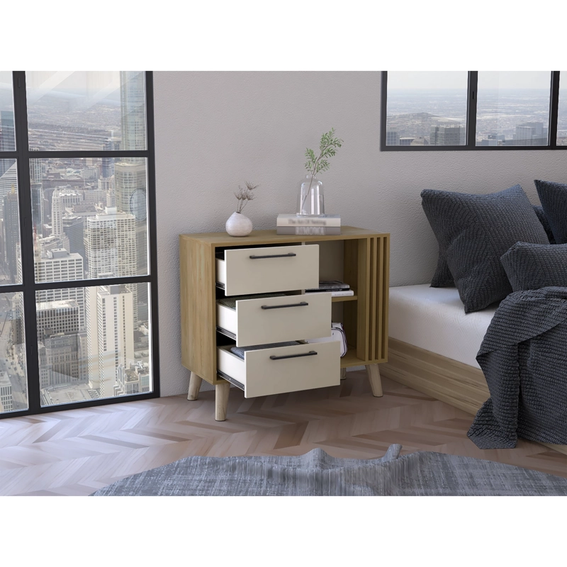 COMODA 3 CAJONES FM 64,4X80X35 CM CAFE  CLARO Y BEIGE - 6