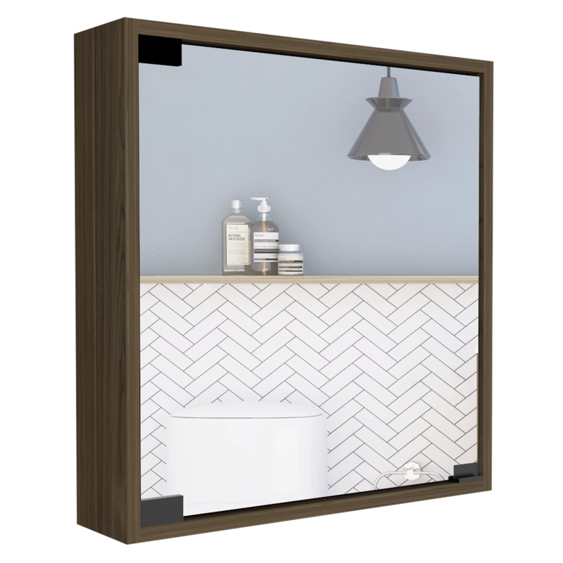 MUEBLE BOTIQUIN DE BAÑO CON ESPEJO 53X50X12.5 CM CAFE  OSCURO - 1
