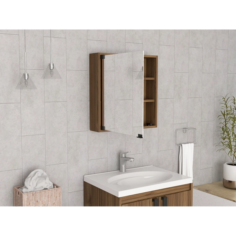 MUEBLE BOTIQUIN DE BAÑO CON ESPEJO 53X50X12.5 CM CAFE  OSCURO - 2