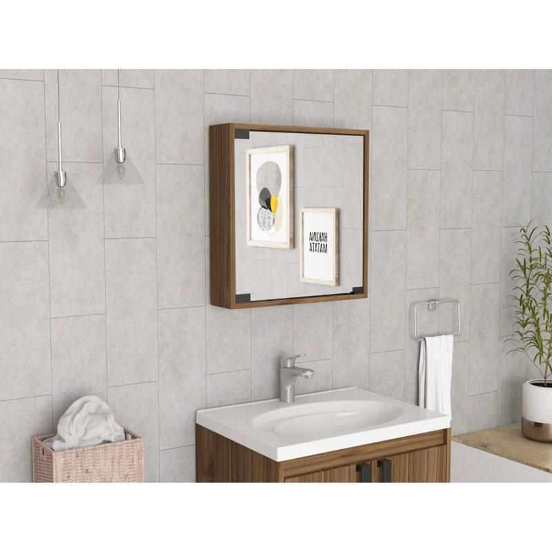 MUEBLE BOTIQUIN DE BAÑO CON ESPEJO 53X50X12.5 CM CAFE  OSCURO - 7