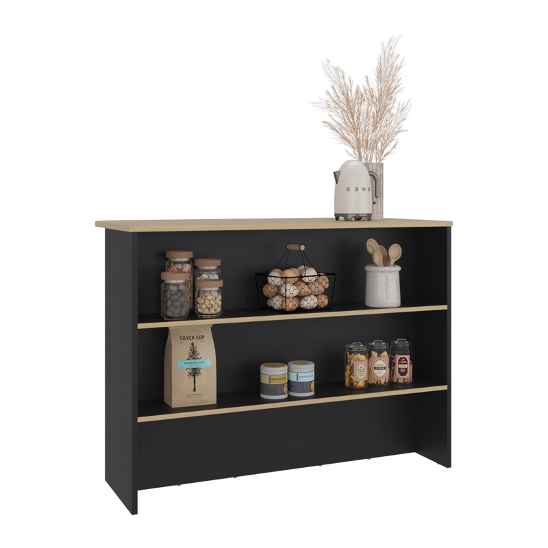 ISLA DE COCINA AUXILIAR  90X120X60 CM NEGRO Y CAFE  CLARO - 3