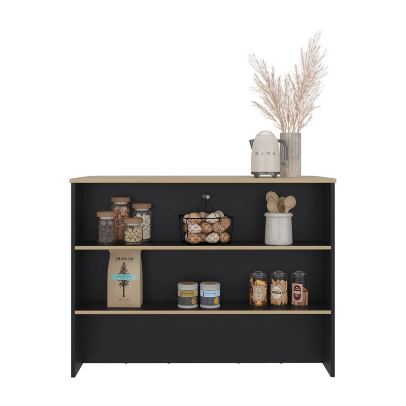 ISLA DE COCINA AUXILIAR  90X120X60 CM NEGRO Y CAFE  CLARO - 4