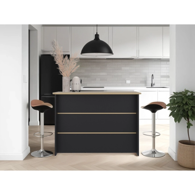 ISLA DE COCINA AUXILIAR  90X120X60 CM NEGRO Y CAFE  CLARO - 6