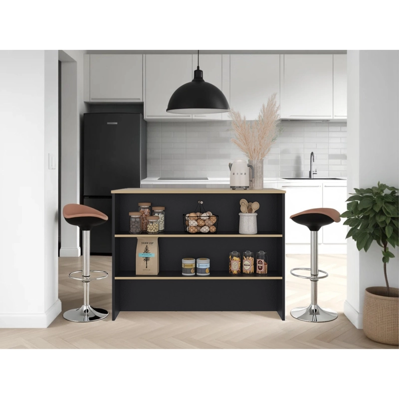 ISLA DE COCINA AUXILIAR  90X120X60 CM NEGRO Y CAFE  CLARO - 7