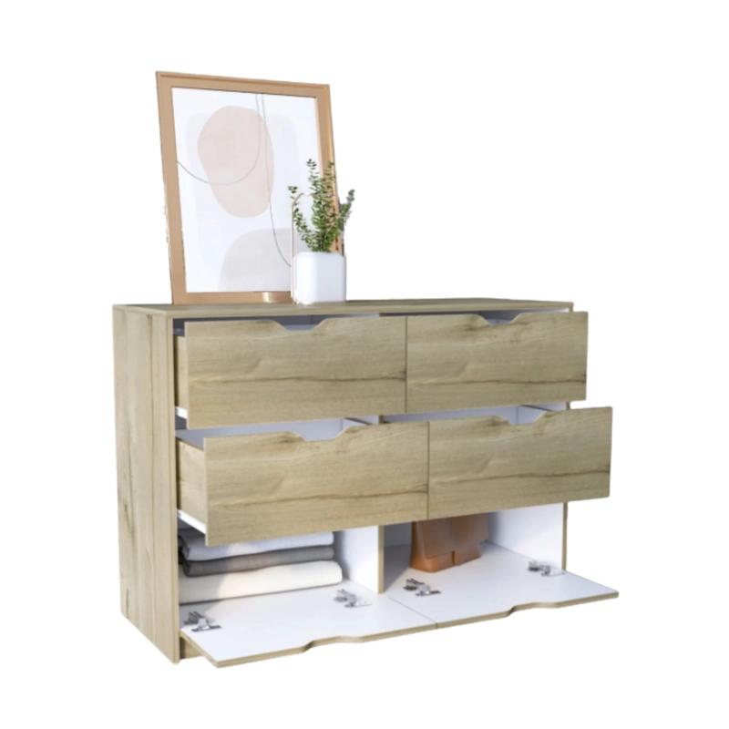 MUEBLE COMODA 4 CAJONES 2 PUERTAS 77,6X107,1X41,6 CM CAFE  CLARO - 3