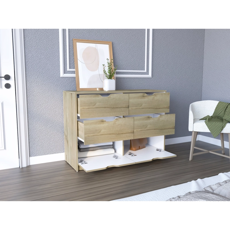 MUEBLE COMODA 4 CAJONES 2 PUERTAS 77,6X107,1X41,6 CM CAFE  CLARO - 6