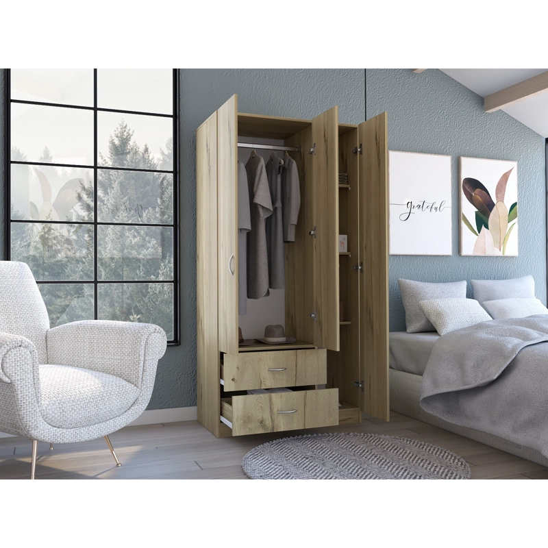 CLOSET 3 PUERTAS 2 CAJONES CAFE  CLARO Y BLANCO 180X90X47 CM - 2