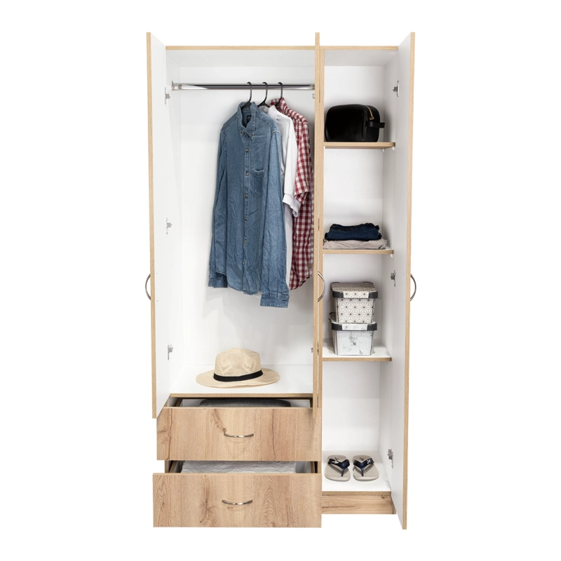 CLOSET 3 PUERTAS 2 CAJONES CAFE  CLARO Y BLANCO 180X90X47 CM - 7