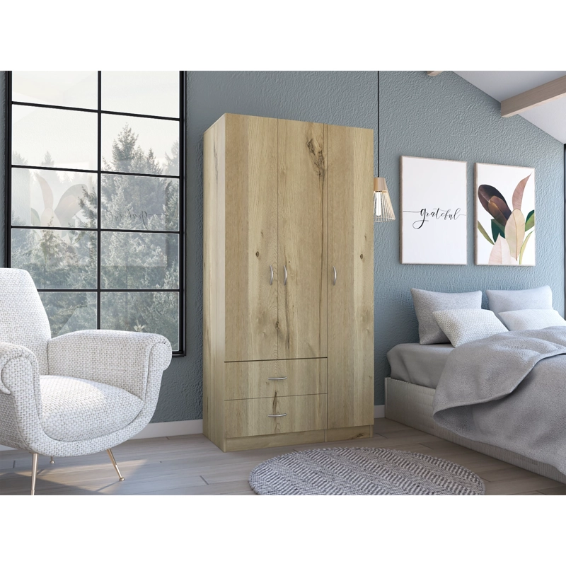 CLOSET 3 PUERTAS 2 CAJONES CAFE  CLARO Y BLANCO 180X90X47 CM - 12