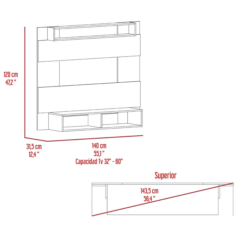 PANEL TV 65' FM 120X140X31,5 CM CAFE  CLARO Y GRIS - 10